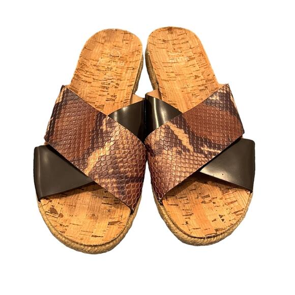 Anthro Kanna Snakeskin Brazil Python Crossover Slip On Cork Sandals 37 Shoes - Picture 7 of 9